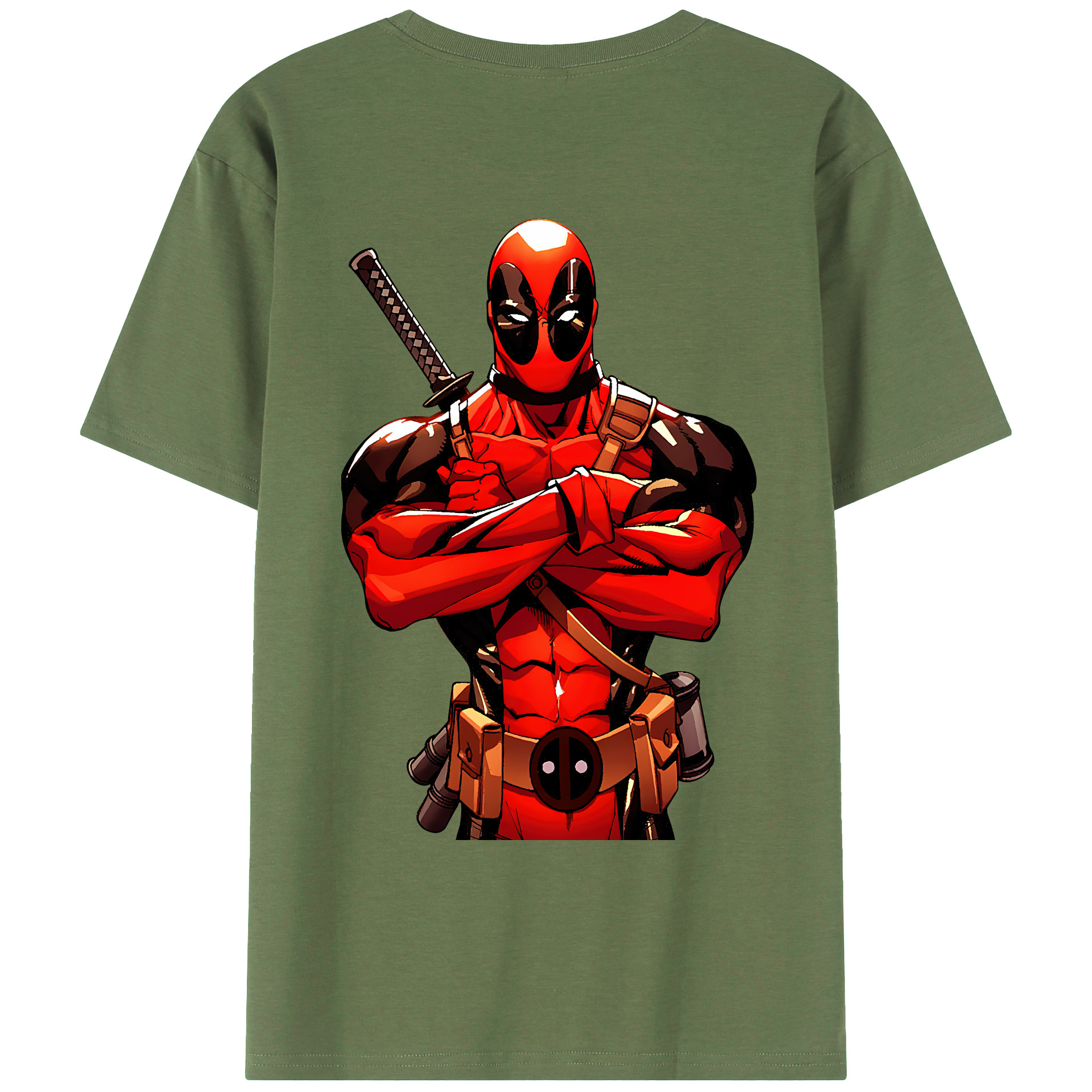 （画像用） Deadpool デッドプール 綿100％ メンズ半袖Tシャツ（バックプリント） 通気性